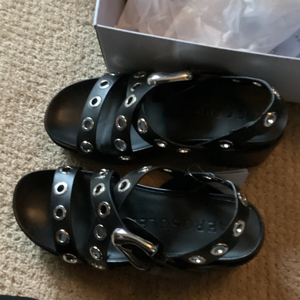 AEROSOLES Black Sandals with Metallic Accents
